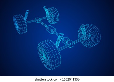 Chassis steering rack. Wireframe low poly mesh vector illustration. Auto service repair car concept.