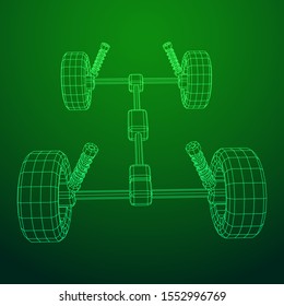Chassis steering rack. Wireframe low poly mesh vector illustration. Auto service repair car concept.