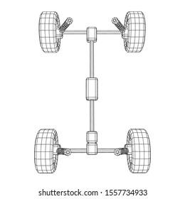 Chassis steering rack. Wireframe low poly mesh vector illustration. Auto service repair car concept.