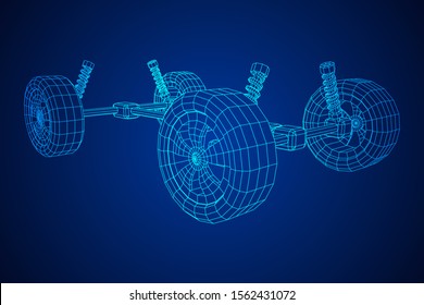 Chassis steering rack. Wireframe low poly mesh vector illustration. Auto service repair car concept.