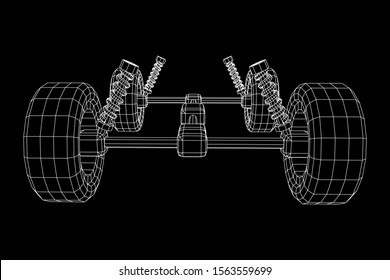 Chassis steering rack. Wireframe low poly mesh vector illustration. Auto service repair car concept.