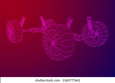 Chassis steering rack. Wireframe low poly mesh vector illustration. Auto service repair car concept.