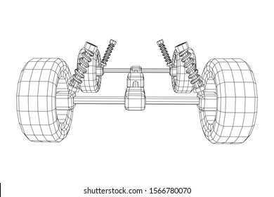 Chassis steering rack. Wireframe low poly mesh vector illustration. Auto service repair car concept.