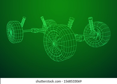 Chassis steering rack. Wireframe low poly mesh vector illustration. Auto service repair car concept.