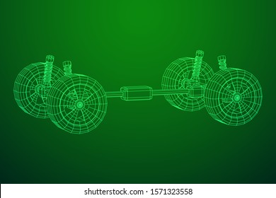 Chassis steering rack. Wireframe low poly mesh vector illustration. Auto service repair car concept.