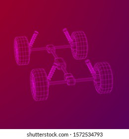Chassis steering rack. Wireframe low poly mesh vector illustration. Auto service repair car concept.