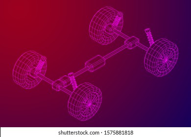 Chassis steering rack. Wireframe low poly mesh vector illustration. Auto service repair car concept.