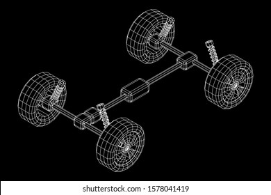 Chassis steering rack. Wireframe low poly mesh vector illustration. Auto service repair car concept.