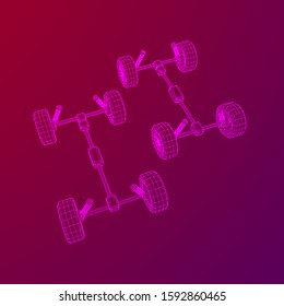 Chassis steering rack. Wireframe low poly mesh vector illustration. Auto service repair car concept.