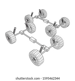 Chassis steering rack. Wireframe low poly mesh vector illustration. Auto service repair car concept.