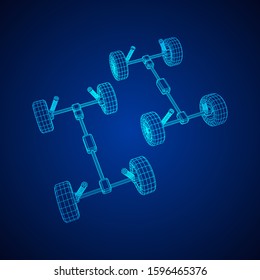 Chassis steering rack. Wireframe low poly mesh vector illustration. Auto service repair car concept.