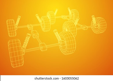 Chassis steering rack. Wireframe low poly mesh vector illustration. Auto service repair car concept.