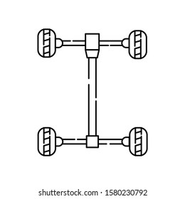 chassis, wheels, vehicle line icon on white background