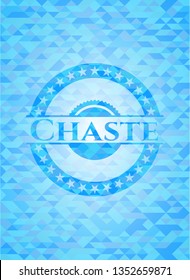 Chaste light blue emblem with triangle mosaic background