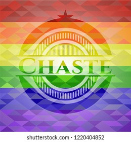 Chaste on mosaic background with the colors of the LGBT flag