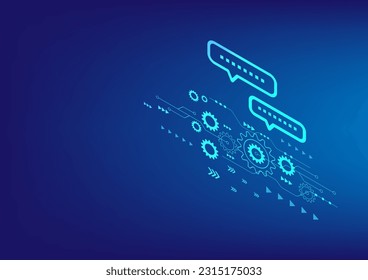 Chat with ai. Digital chat bot. Human ask bot. Bot conversation. Smart ai chat bot communicates with human. Technology blue background	