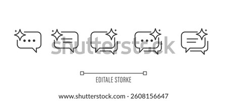 Chat with AI icon set. Support and service by AI. Artificial intelligence sign. Robot assistant. Icons for app user interface and web elements. Vector illustration. Editable stroke.