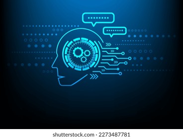 Chat with ai. Technology communication, Blue background futuristic. Future cooperation. AI thinking. Modern design 