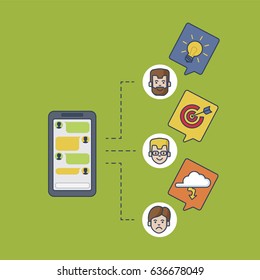 chat app on smartphone - illustration, vector