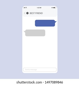  Chat app template whith mobile keyboard. Social network concept. Mobile modern ui kit messenger on the smartphone screen. 