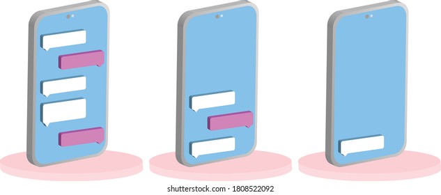 Chat app vector illustration smartphone. 3D