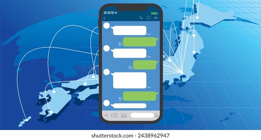 Chat app vector illustration smartphone Japan map network internet vector