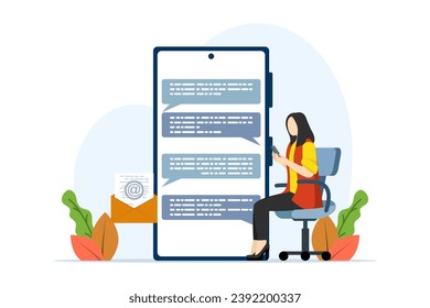 Chat application concept on smartphone, chat with friends and send new messages. technology, online, Box of colored speech bubbles. flat vector template illustration.