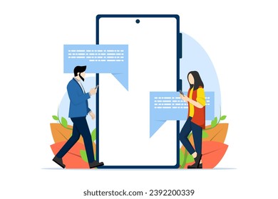 Chat application concept on smartphone, chat with friends and send new messages. technology, online, Box of colored speech bubbles. flat vector template illustration.