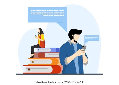 Chat application concept on smartphone, chat with friends and send new messages. technology, online, Box of colored speech bubbles. flat vector template illustration.