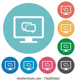 Chat application flat white icons on round color backgrounds