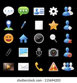 chat application icons and elements on black background : no.1