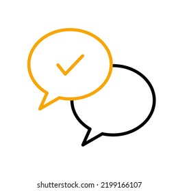 Icono de conversación y línea de concepto aprobada. Ilustración de elemento simple. Conversación y diseño de símbolos de esquema de concepto aprobado.
