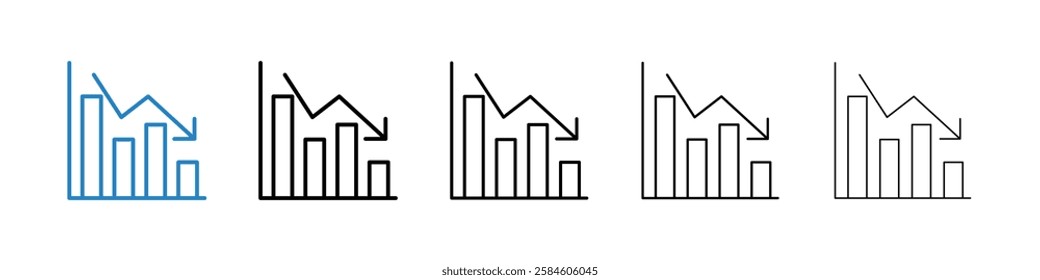 Chat arrow down icons in five different stroke sizes