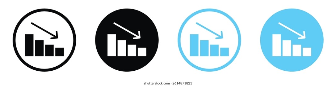 Chat arrow down vector icons in black and blue colors
