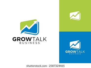 chat with arrow logo. media marketing financial consultation vector design concept