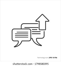 Chat backup icon outline. Bubble chat with arrow up icon vector design. isolated on white background