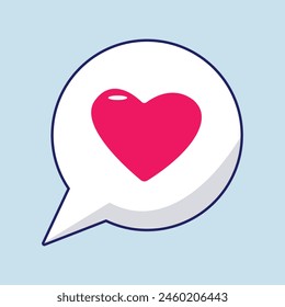 A chat balloon with the message "Love" inside, featuring a cute vector design and cheerful colors, conveying feelings of warmth and joy