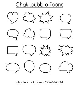 Chat balloon, speech bubble, talking, speaking icon set in thin line style