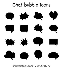 Chat balloon, speech bubble, talking, speaking icon set in glyph style
