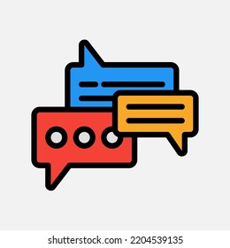 Icono de globos de chat con estilo de línea rellena sobre comunicación, uso para presentación de aplicación móvil del sitio web