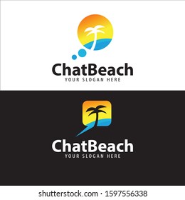 Chat beach logo Palm vector for business, holiday travel agent