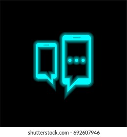 Chat between two Smartphones blue glowing neon ui ux icon. Glowing sign logo vector