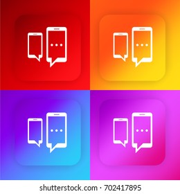 Chat between two Smartphones four color gradient app icon set