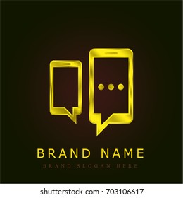 Chat between two Smartphones golden metallic logo