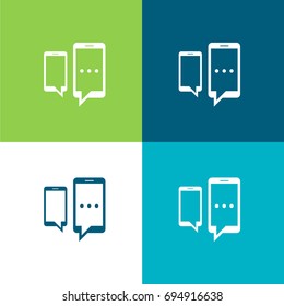 Chat between two Smartphones green and blue material color minimal icon or logo design