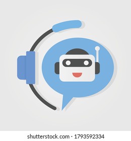 Chat bot ai and customer service support,icon,design,logo.Assistance Online Marketing,chatbot wear headphone conversation with user,Vector illustration.