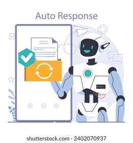 Chat bot. AI-powered customer service. Online consultation with artificial neural network. Artificial intelligence virtual assistant. Flat vector illustration