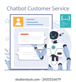 Chat bot. AI-powered customer service. Online consultation with artificial neural network. Artificial intelligence virtual assistant. Flat vector illustration