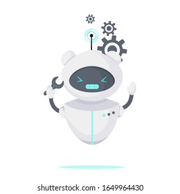 Chat bot angry because of a problem. Robot virtual assistance. Artificial Intelligence. Cartoon flat vector illustration.