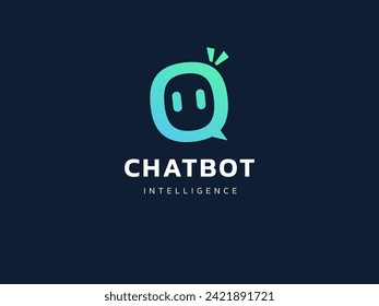 Chat Bot Artificial Intelligence Technology mit Friendly Robot Face Logo, Vektordesign Konzept. Robot Virtual Assistance-Logo-Symbol für AI-Technologie, Online-Unterstützung, Automatisierung, Konversation.